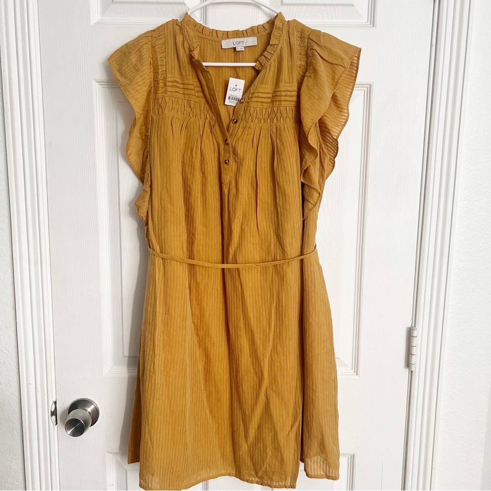 NWT Ann Taylor | Mustard Yellow Ruffle Dress - Picture 2 of 8